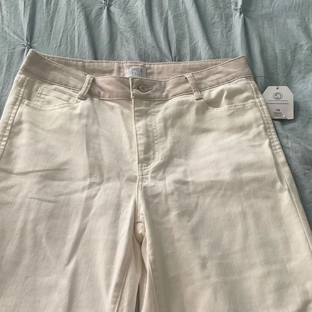 NWT SZ 10 Time and Tru Cream Tan Cuff High-Rise Straight Jeans - Picture 5 of 11